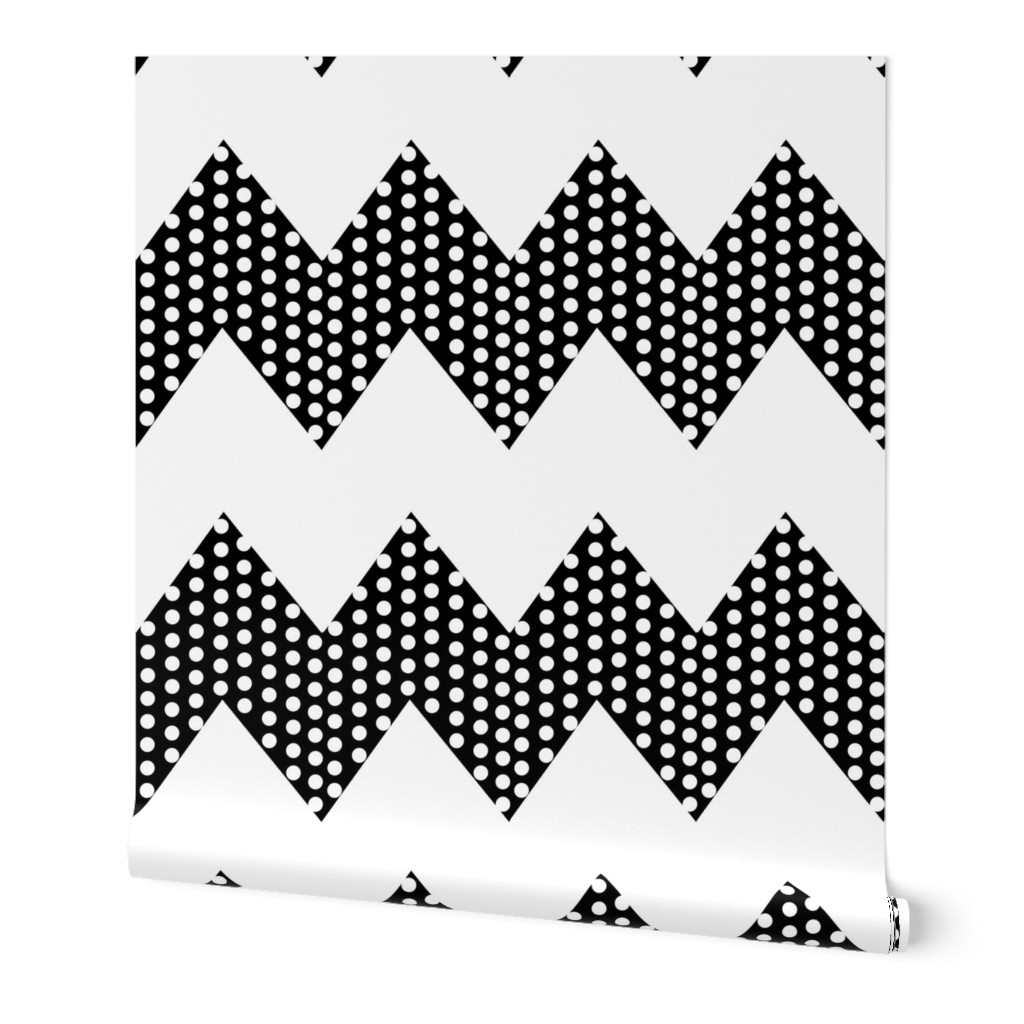 White Polka Dots on Black Chevron Stripe