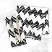 White Polka Dots on Black Chevron Stripe