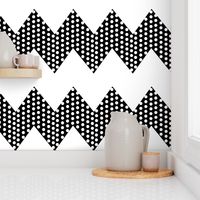 White Polka Dots on Black Chevron Stripe