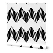 White Polka Dots on Black Chevron Stripe