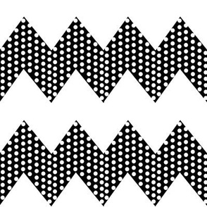 White Polka Dots on Black Chevron Stripe