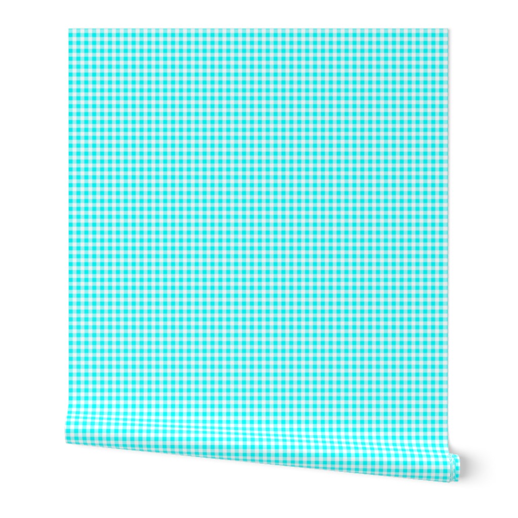 Quarter Inch Aqua Blue and White Gingham Check