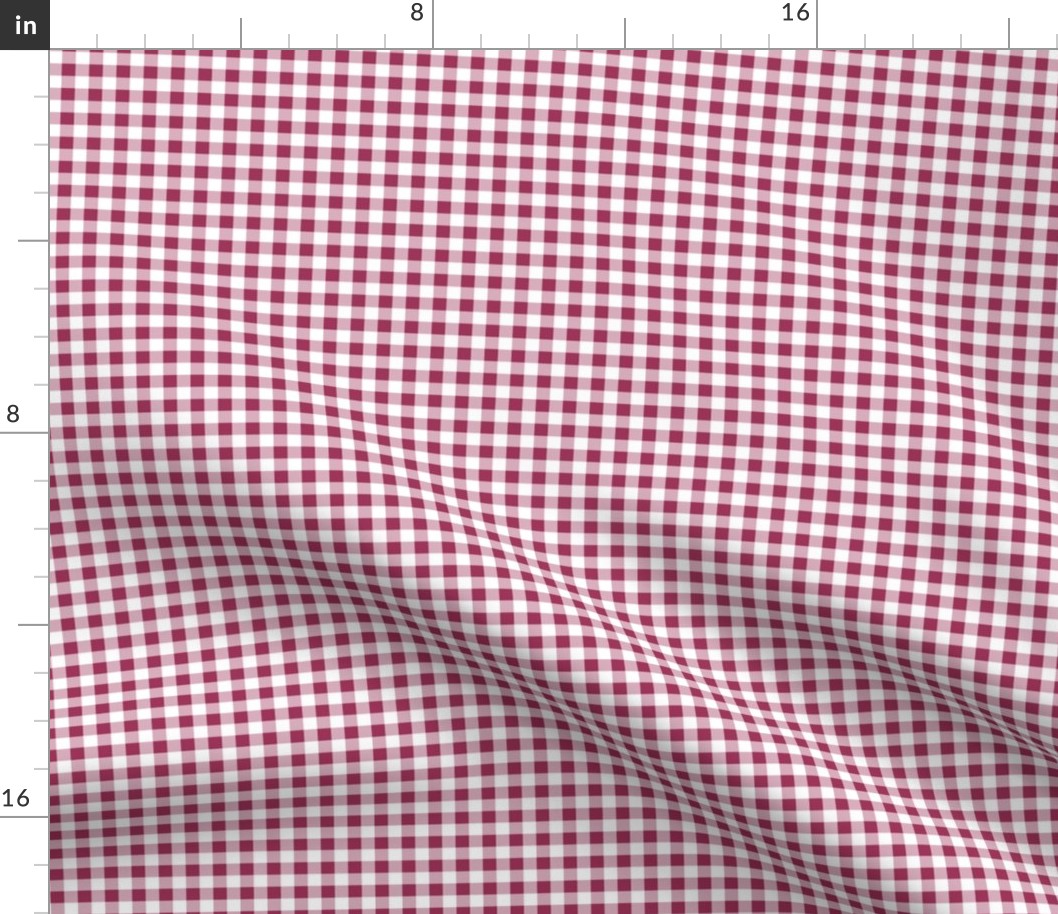 Quarter Inch Sangria Pink and White Gingham Check