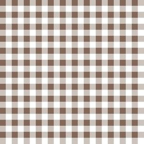 Quarter Inch Taupe Brown and White Gingham Check