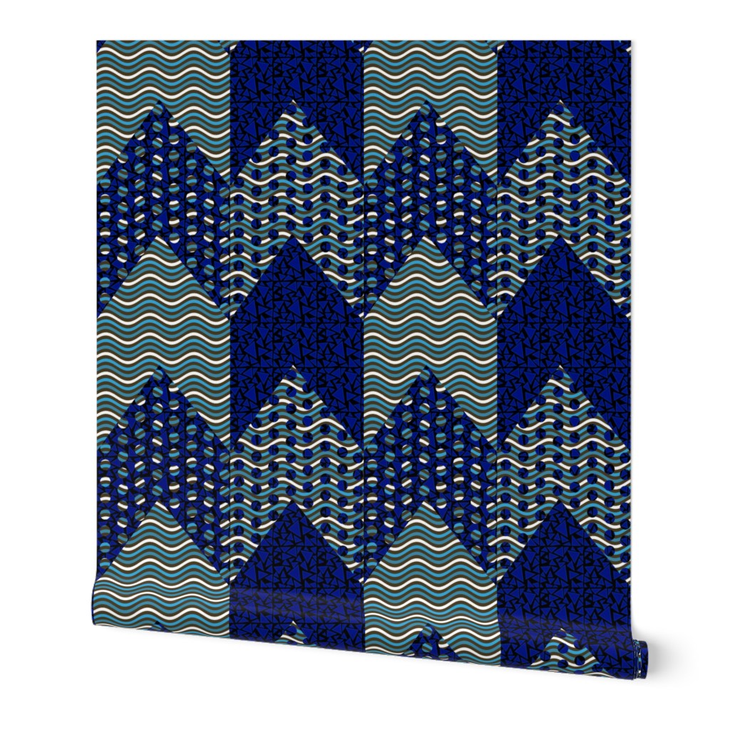 Blue Polka Dot Waves Chevron Stripe