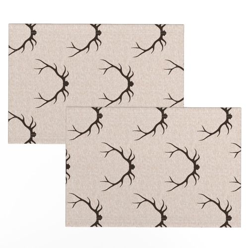 Antlers on Linen- Dark Brown on tan