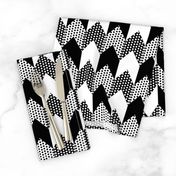 Black and White Polka Dots on Black and White Chevron Stripes