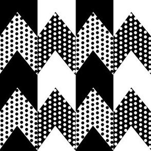 Black and White Polka Dots on Black and White Chevron Stripes