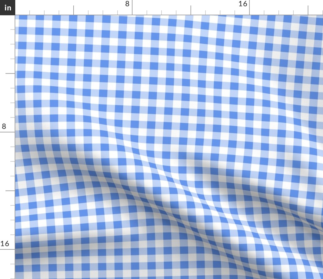 Half Inch Cornflower Blue and White Gingham Check