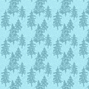 Evergreen Trees on Linen - Turquoise - 3/4 scale