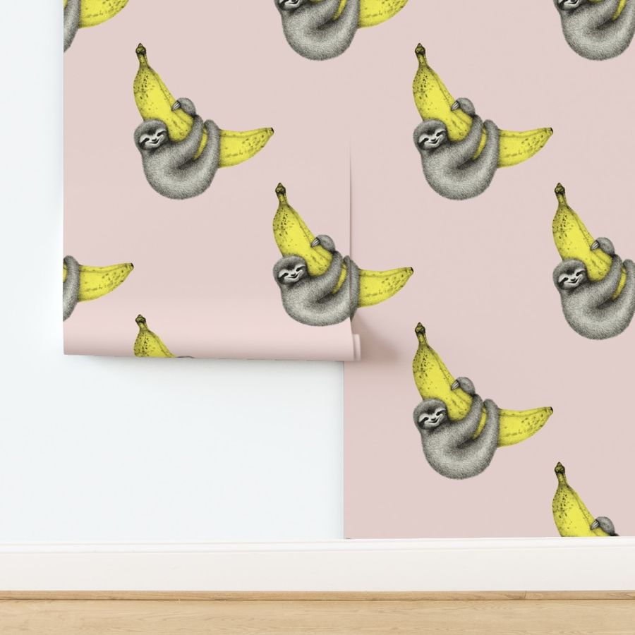 Bananas About You - sloth illustration on pink - small