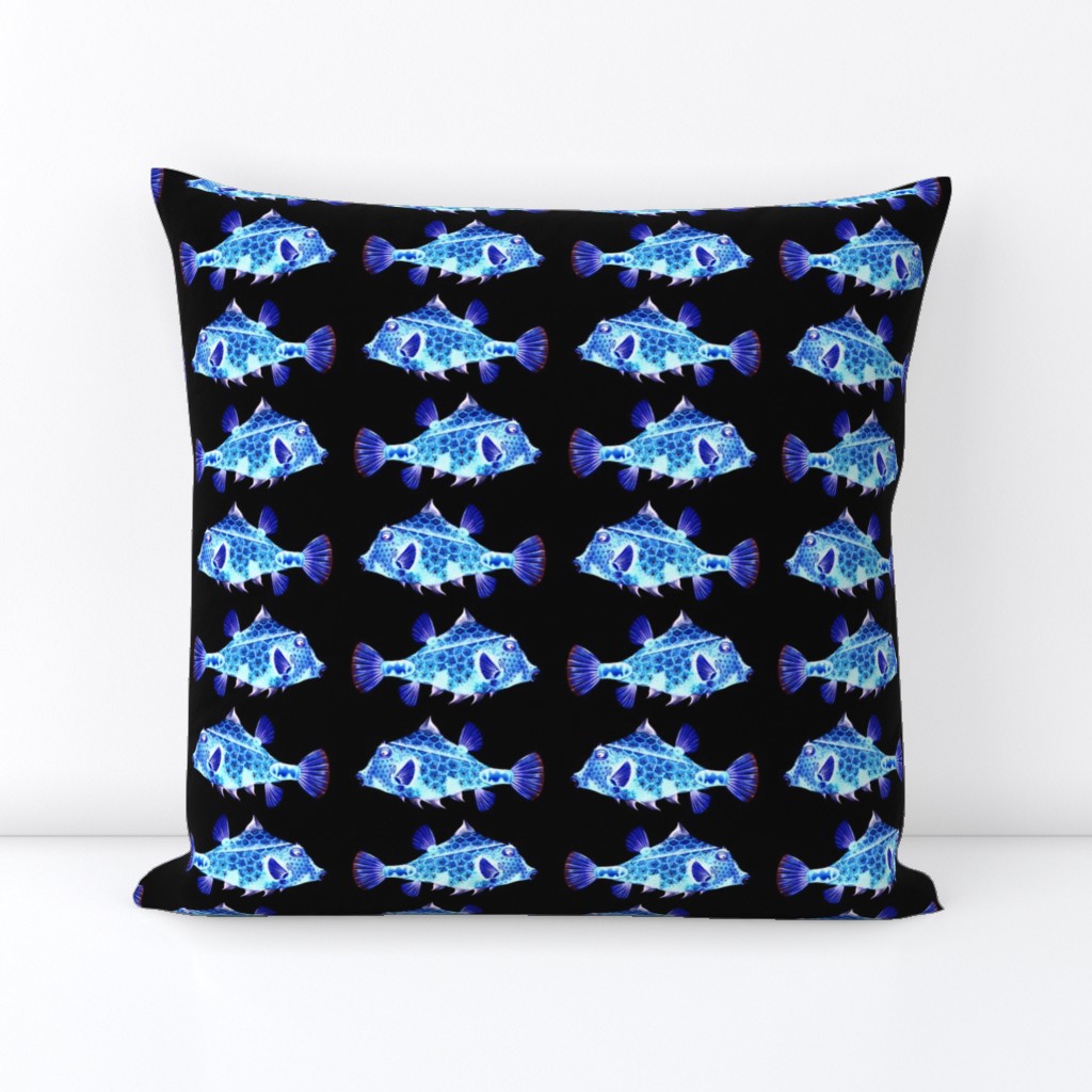 FUNNY GLOWING LITTLE FISH PHOSPHORESCENT blue on black