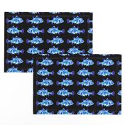 FUNNY GLOWING LITTLE FISH PHOSPHORESCENT blue on black