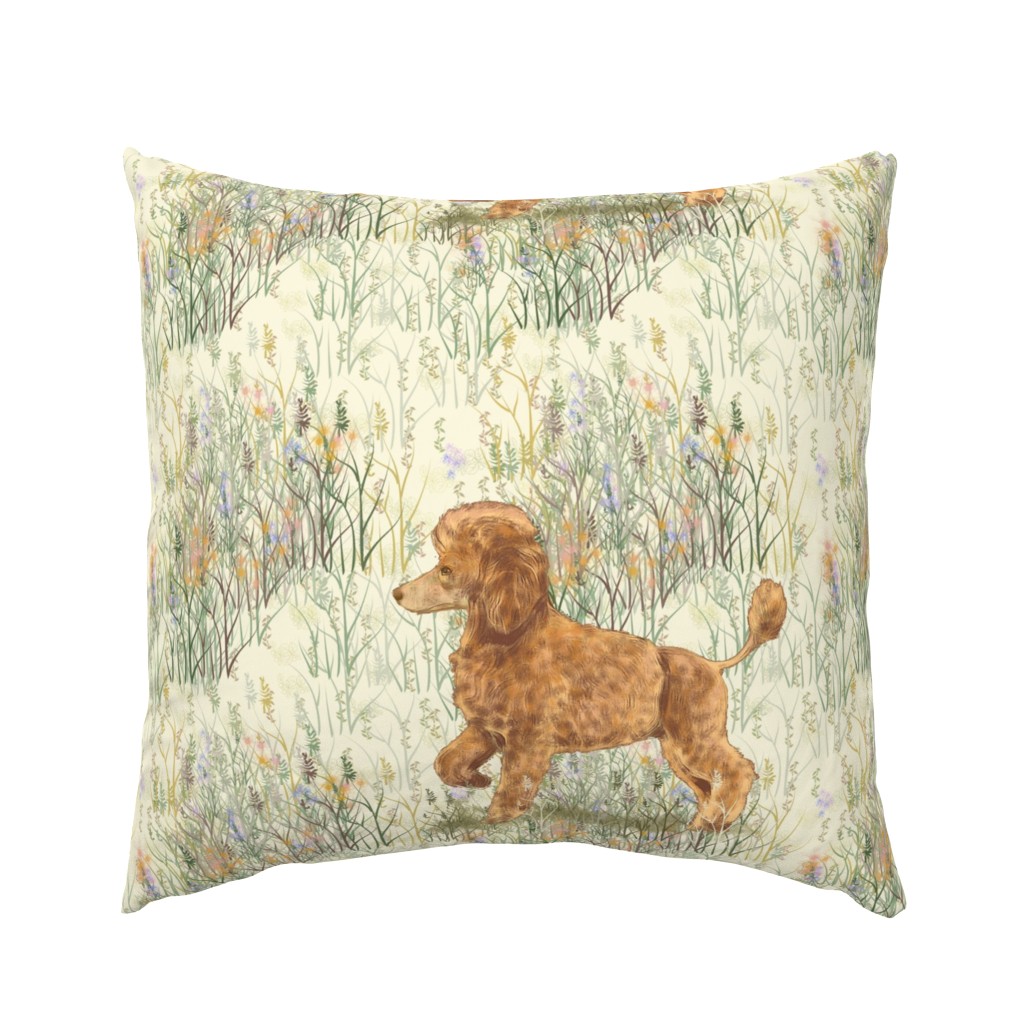 Apricot Poodle in Wildflowers for Pillow