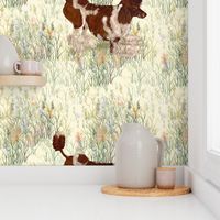 Brown Parti Poodle in Wildflowers for Pillow