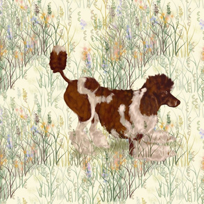 Brown Parti Poodle in Wildflowers for Pillow
