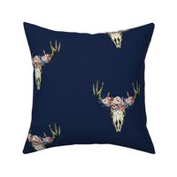 Floral Deer Skull on Navy