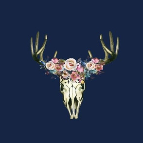 Floral Deer Skull on Navy