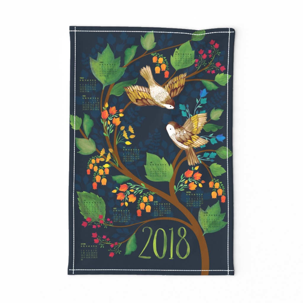 Birdsong 2018 Calendar Tea Towel