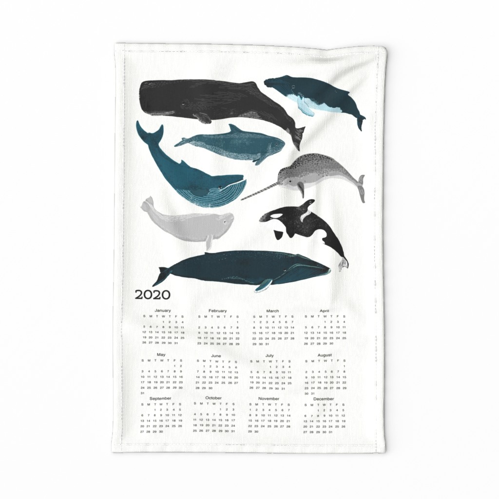 2020 whale tea towel calendar - whales by andrea lauren
