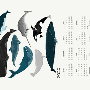 2020 whale tea towel calendar - whales by andrea lauren