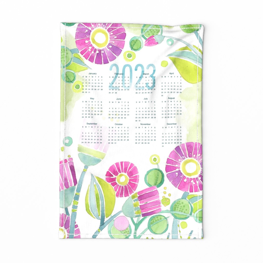 Sweet Watercolor Blooms 2023 Tea Towels-PurpleHappy