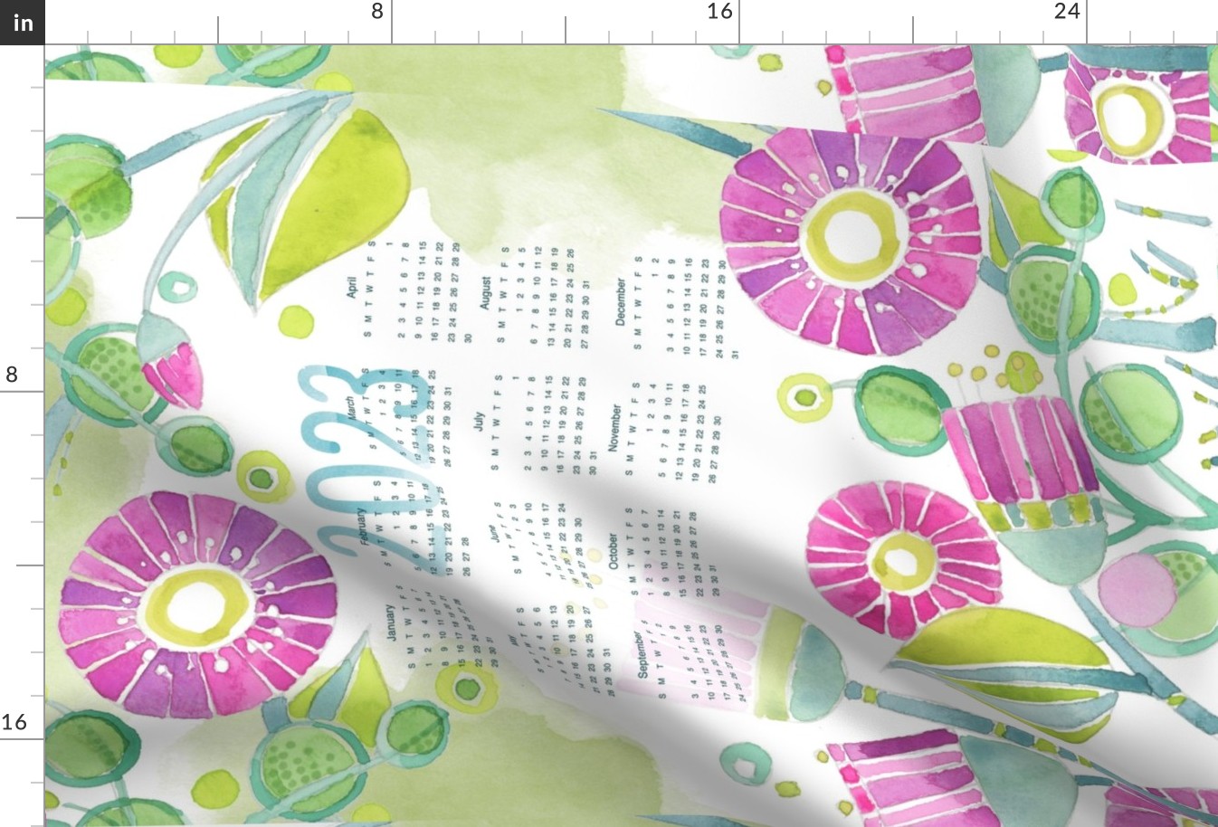 Sweet Watercolor Blooms 2023 Tea Towels-PurpleHappy