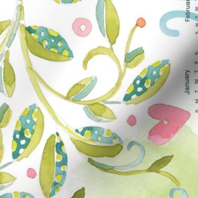 Sweet Watercolor Blooms 2023 Tea Towels-Vines
