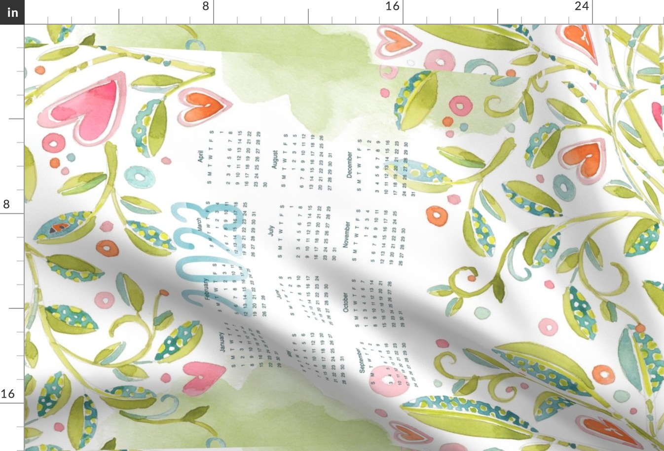 Sweet Watercolor Blooms 2023 Tea Towels-Vines