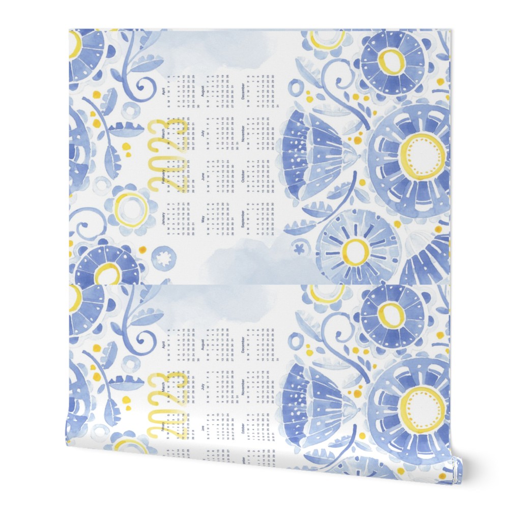 Sweet Watercolor Blooms 2023 Tea Towels _BlueBlooms