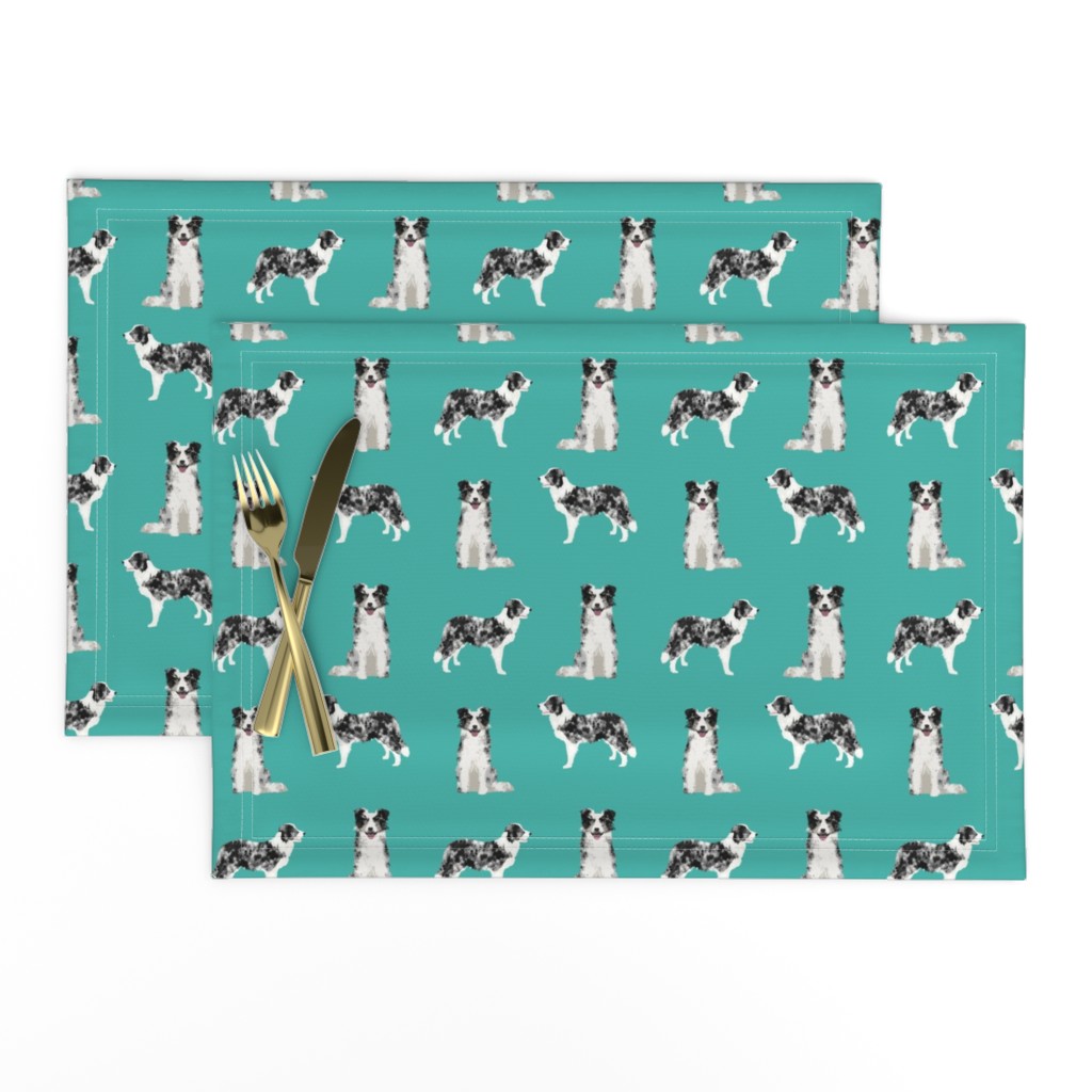 border collie fabric blue merle dog fabric - turquoise