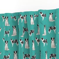 border collie fabric blue merle dog fabric - turquoise