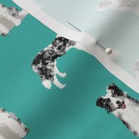 border collie fabric blue merle dog fabric - turquoise