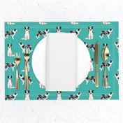 border collie fabric blue merle dog fabric - turquoise