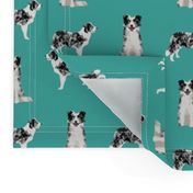 border collie fabric blue merle dog fabric - turquoise