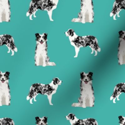 border collie fabric blue merle dog fabric - turquoise