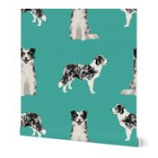 border collie fabric blue merle dog fabric - turquoise