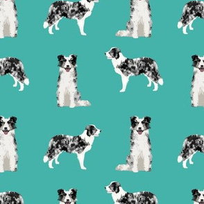 border collie fabric blue merle dog fabric - turquoise