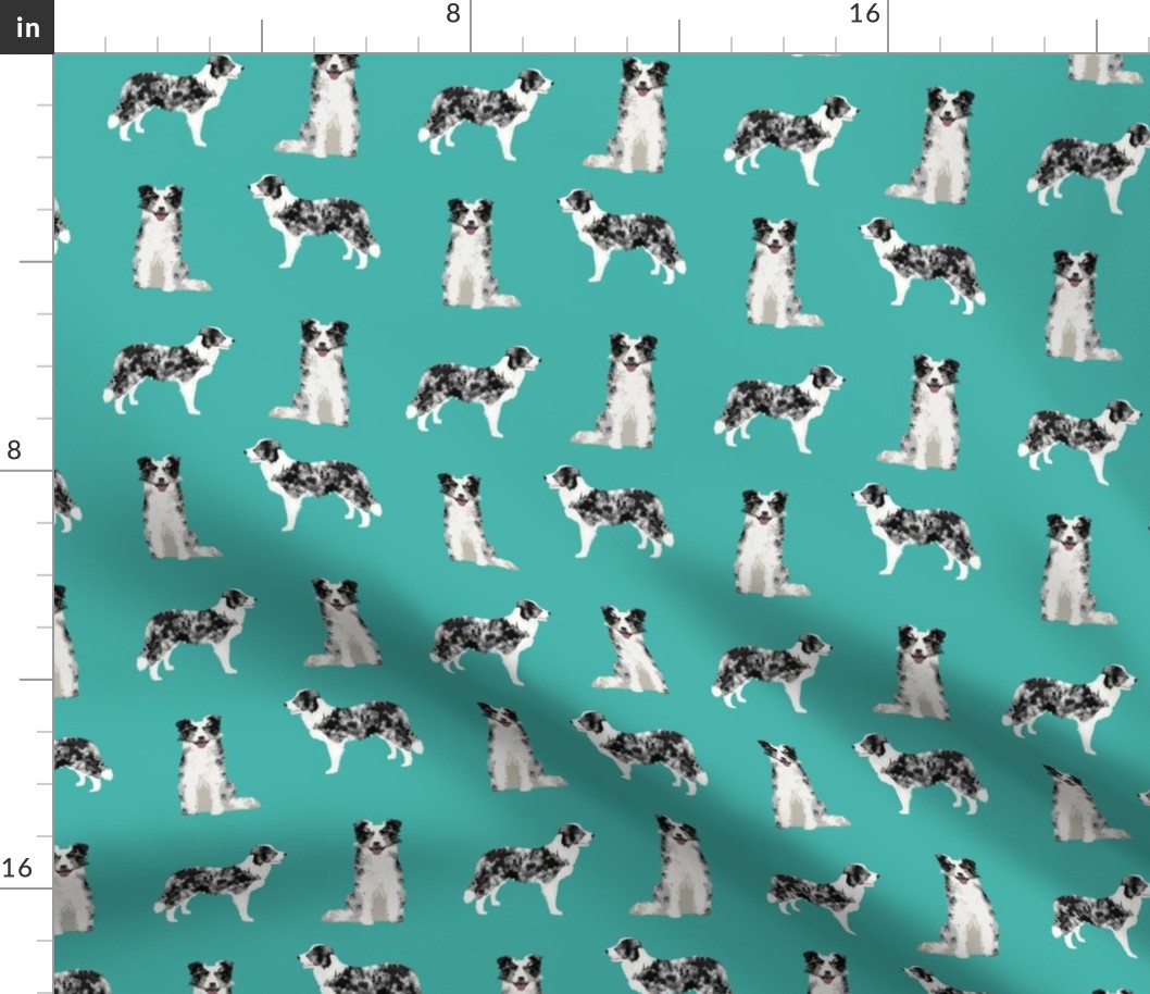 border collie fabric blue merle dog fabric - turquoise