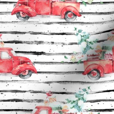 8" Christmas Vintage Truck and Presents // Black and White Stripes