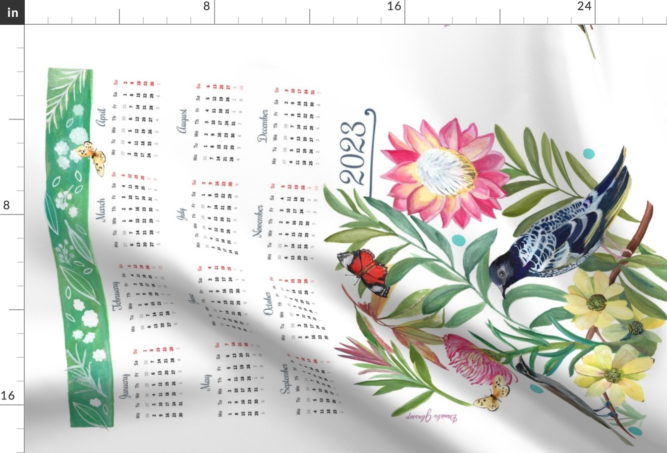 Honeyeaters 2023 Tea-towel (updated from 2018 calendar)