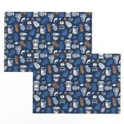 tiki masks on dark blue | small 