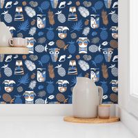 tiki masks on dark blue | small 