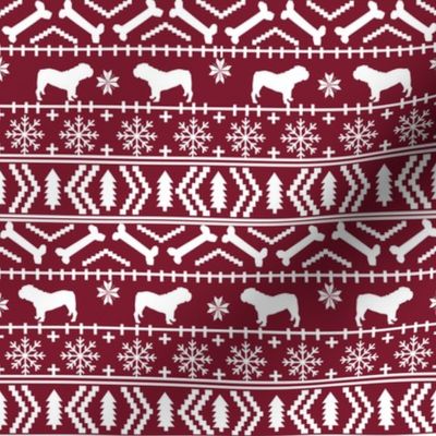 English Bulldog fair isle christmas design fabric bulldogs maroon