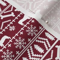 English Bulldog fair isle christmas design fabric bulldogs maroon