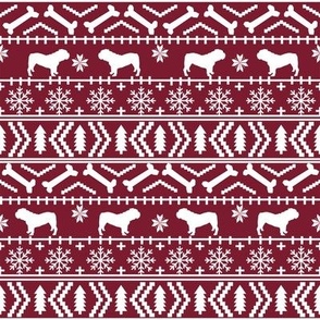 English Bulldog fair isle christmas design fabric bulldogs maroon