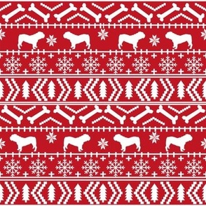 English Bulldog fair isle christmas design fabric bulldogs red 