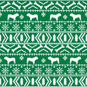 English Bulldog fair isle christmas design fabric bulldogs green