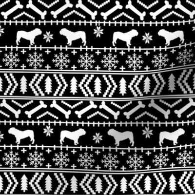 English Bulldog fair isle christmas design fabric bulldogs black and white