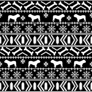 English Bulldog fair isle christmas design fabric bulldogs black and white